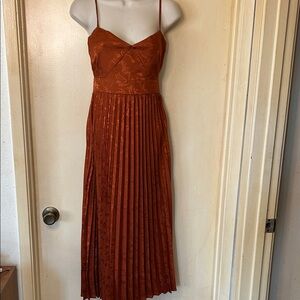 Lulu's Regal Rust Pleated Midi Dress size XS